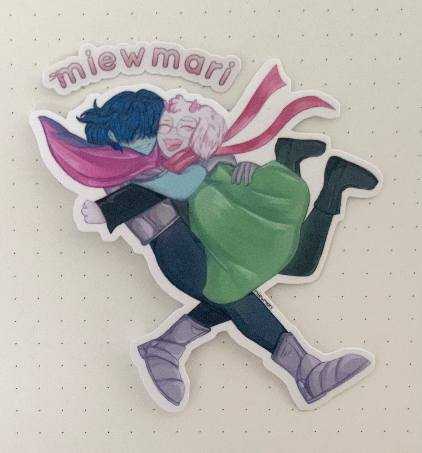 miewmari - Kris and Ralsei hug - sticker - fanart