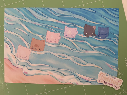 * gatitos by mari -  ˚.🫧༘⋆ swimming gatitos - mini print