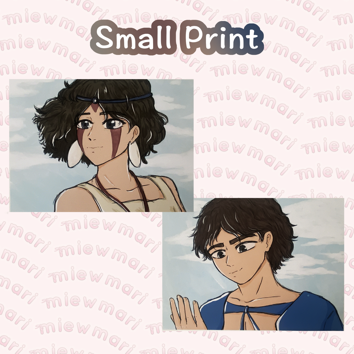 miewmari - Princess Mononoke Fanart - Small Prints - San & Ashitaka