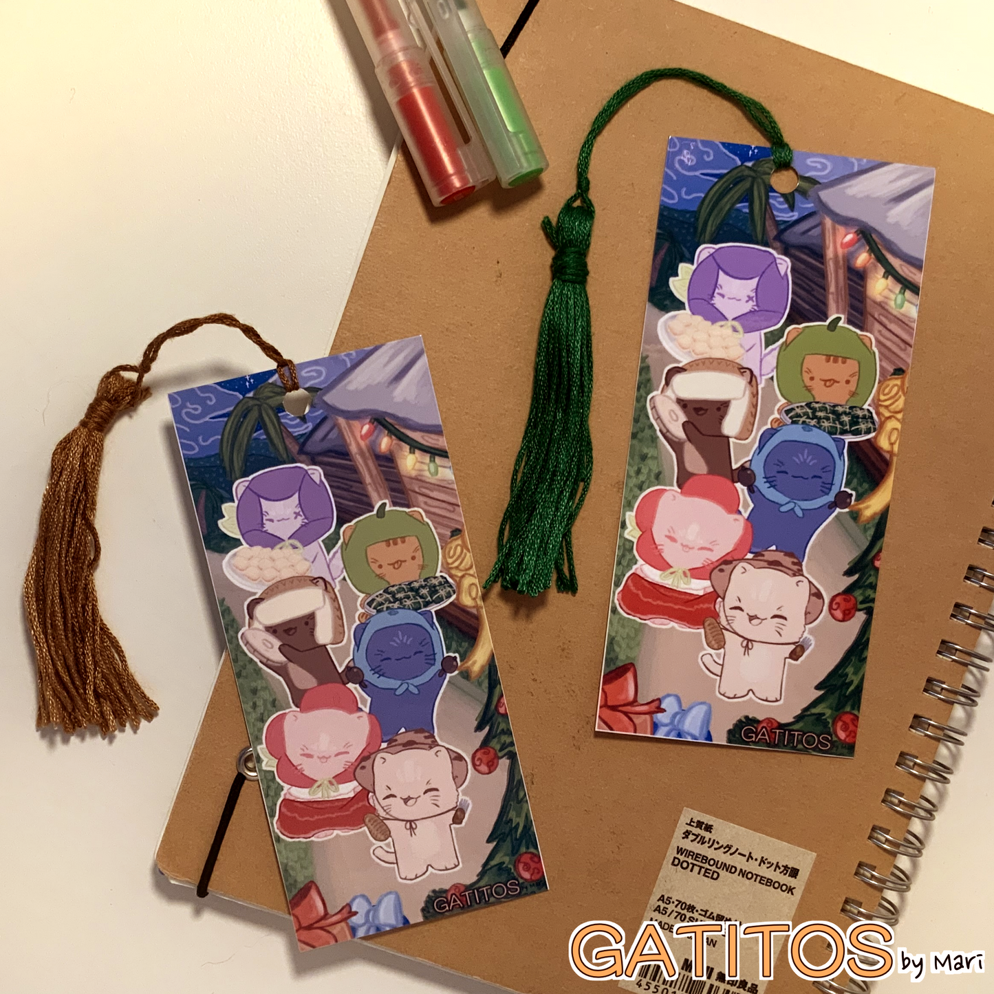 gatitos by mari - Bookmark with tassel - Winter - Navidad Boricua - Glossy One-Sided