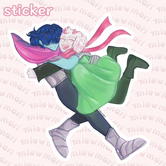 miewmari - Kris and Ralsei hug - sticker - fanart