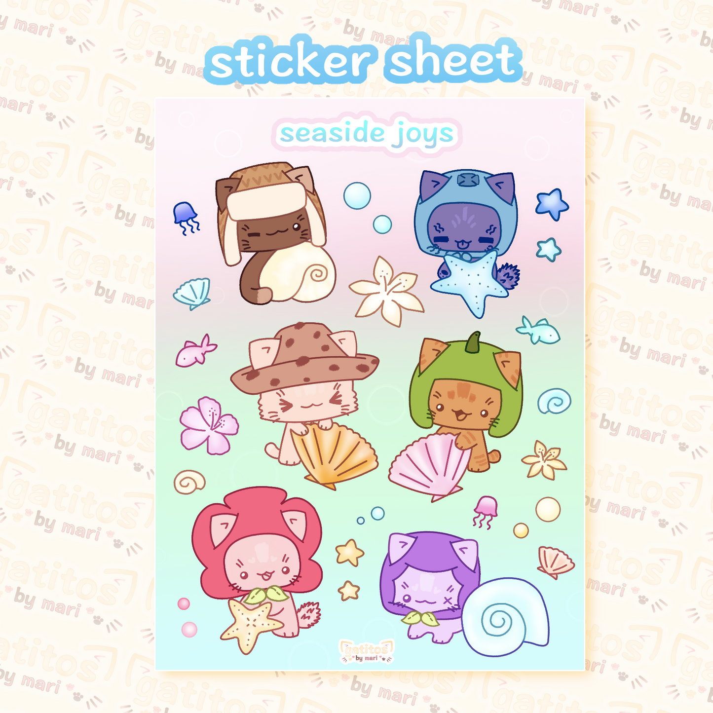 * gatitos by mari - ˚.🫧༘⋆ seaside joys - sticker sheet