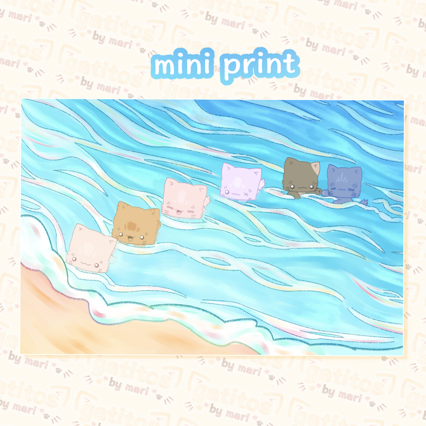 * gatitos by mari -  ˚.🫧༘⋆ swimming gatitos - mini print